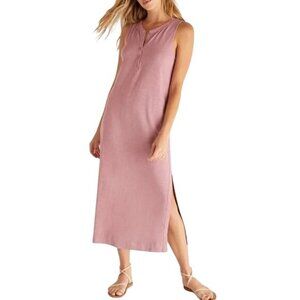 Z Supply Piper Slub Henley Dress Size XS Sleeveless Side Slit Midi Pink Cotton